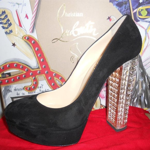Christian Louboutin BOIS DORE 20ANS Black Suede Platform Heels Pumps Shoes - Picture 9 of 11